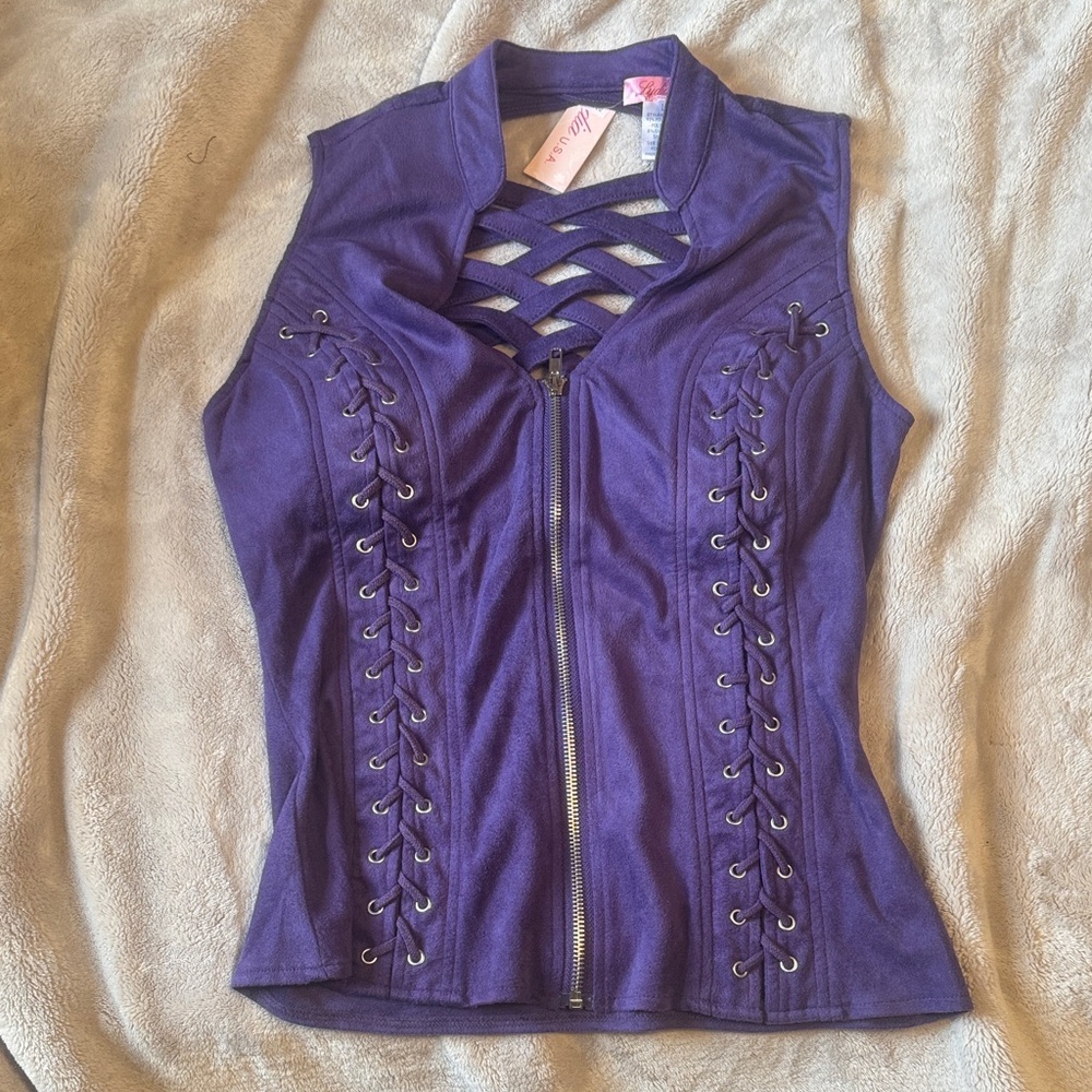 Lydia || NWT Suede Zip Corset Top (L) - Picture 8 of 15